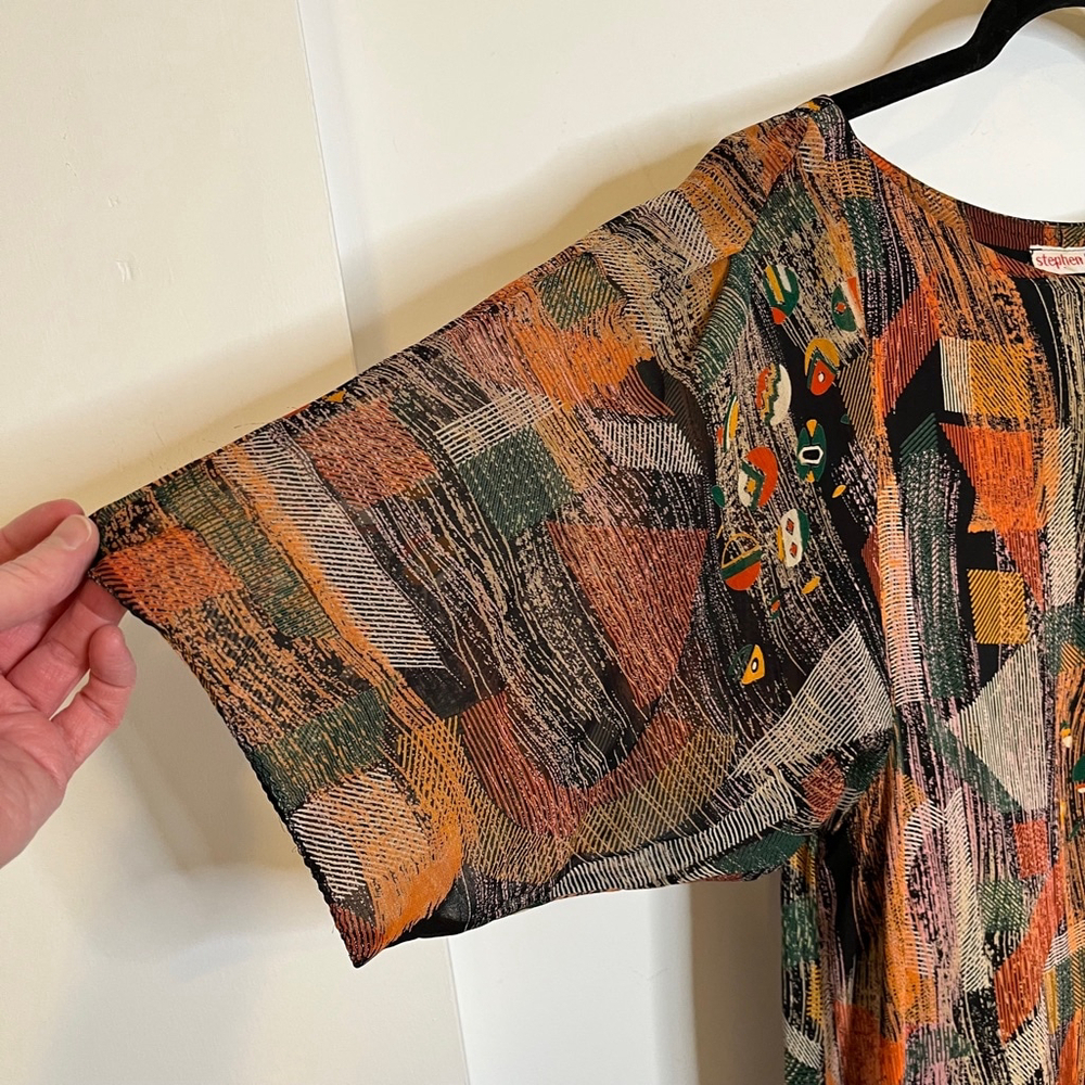 Stephen Burrows Vintage Multicolor Chiffon Shift Dress Short Sleeve Rare 70s, 8 - Picture 11 of 17